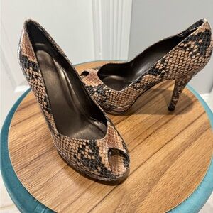 Stuart Weitzman Animal Print Peep Toe Heels 5.5